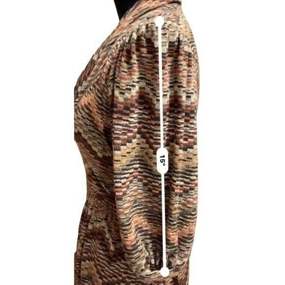 Veronica M. 3/4 Sleeve Midi Dress. Size Medium Brown/Tan/Orange Chevron Design - Picture 12 of 14
